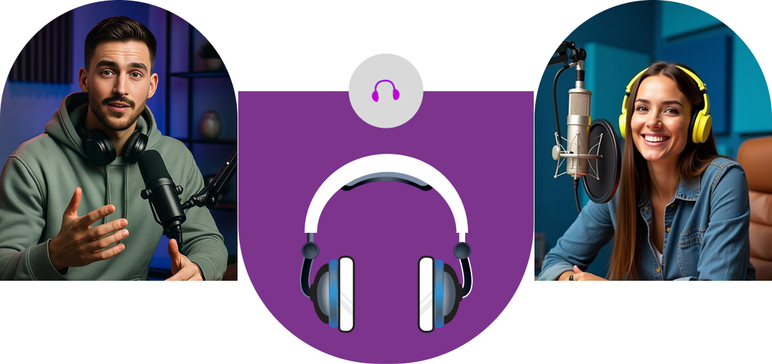 Podcast hosts with headphones